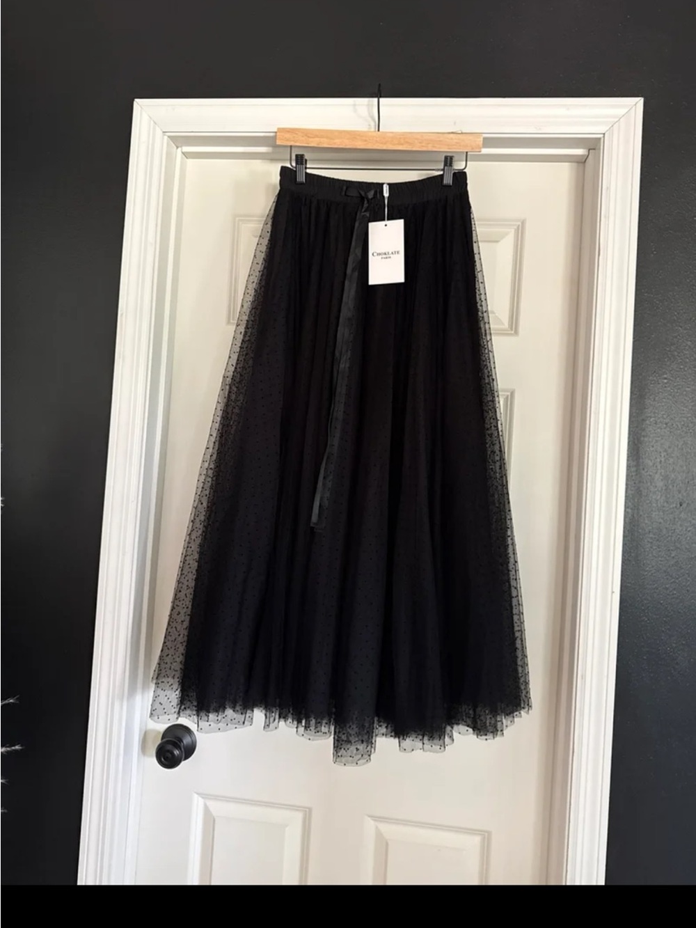 NWT CHOKLATE PARIS Aria skirt in dotted tulle in Black size Medium - Picture 2 of 12